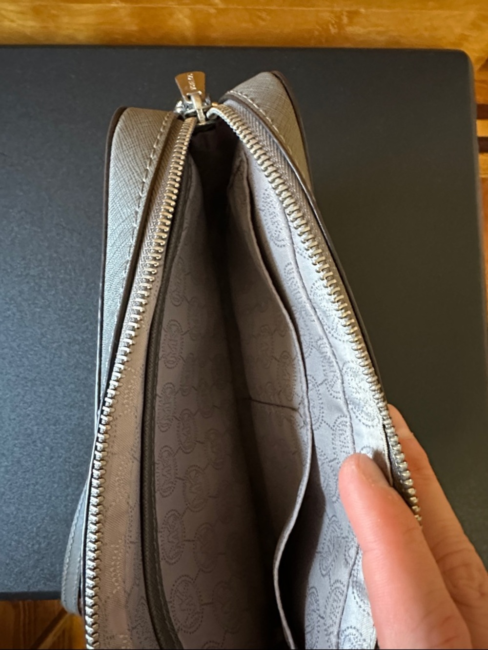 Michael Kors Gray Saffiano Leather Crossbody with Gold Logo - Picture 5 of 5